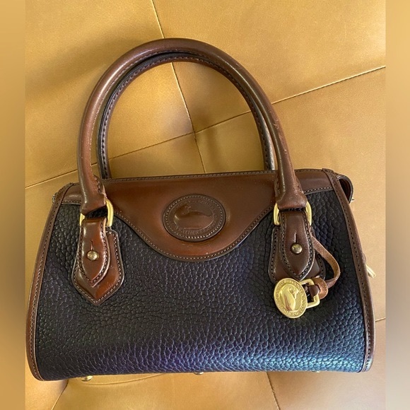 Vintage Dooney & Bourke All Weather Leather Brown Black Handbag Bag Satchel D&B - Picture 1 of 15